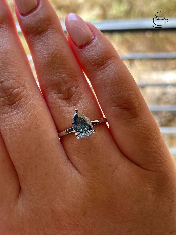 2CT pear cut vivid blue moissanite engagement ring in yellow gold vermeil or sterling silver, gift for her, September birthstone ring