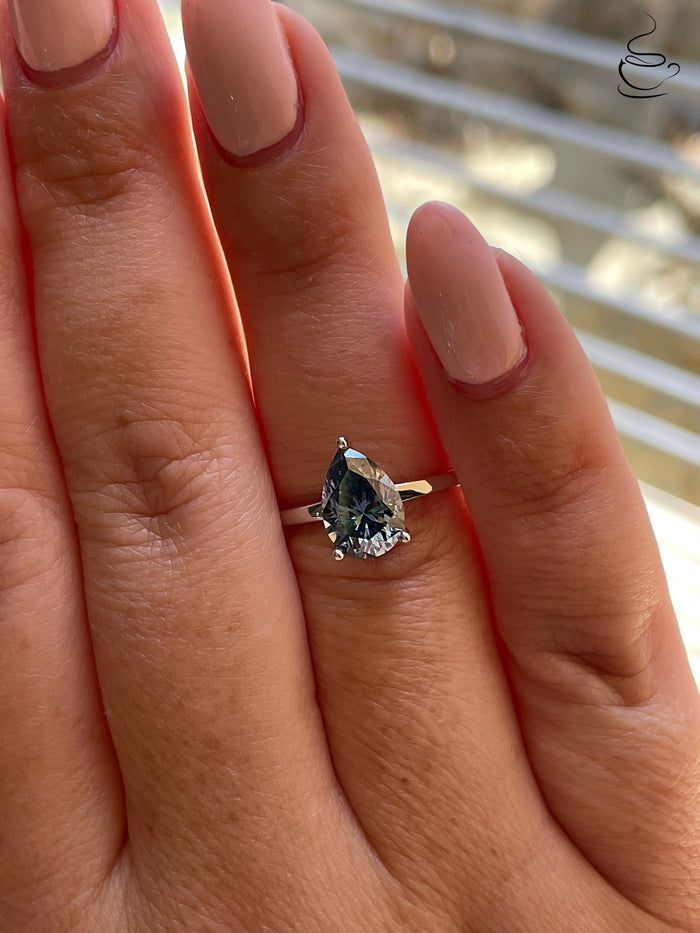2CT pear cut vivid blue moissanite engagement ring in yellow gold vermeil or sterling silver, gift for her, September birthstone ring
