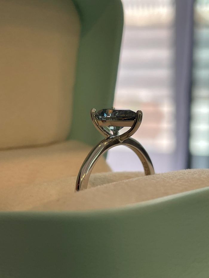 2CT pear cut vivid blue moissanite engagement ring in yellow gold vermeil or sterling silver, gift for her, September birthstone ring