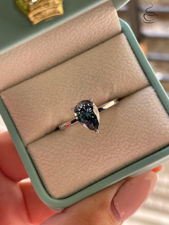 2CT pear cut vivid blue moissanite engagement ring in yellow gold vermeil or sterling silver, gift for her, September birthstone ring