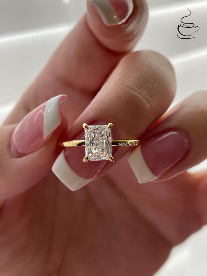 2CT Radiant Cut CZ Engagement Ring Yellow Gold Over Sterling Silver rectangle shape