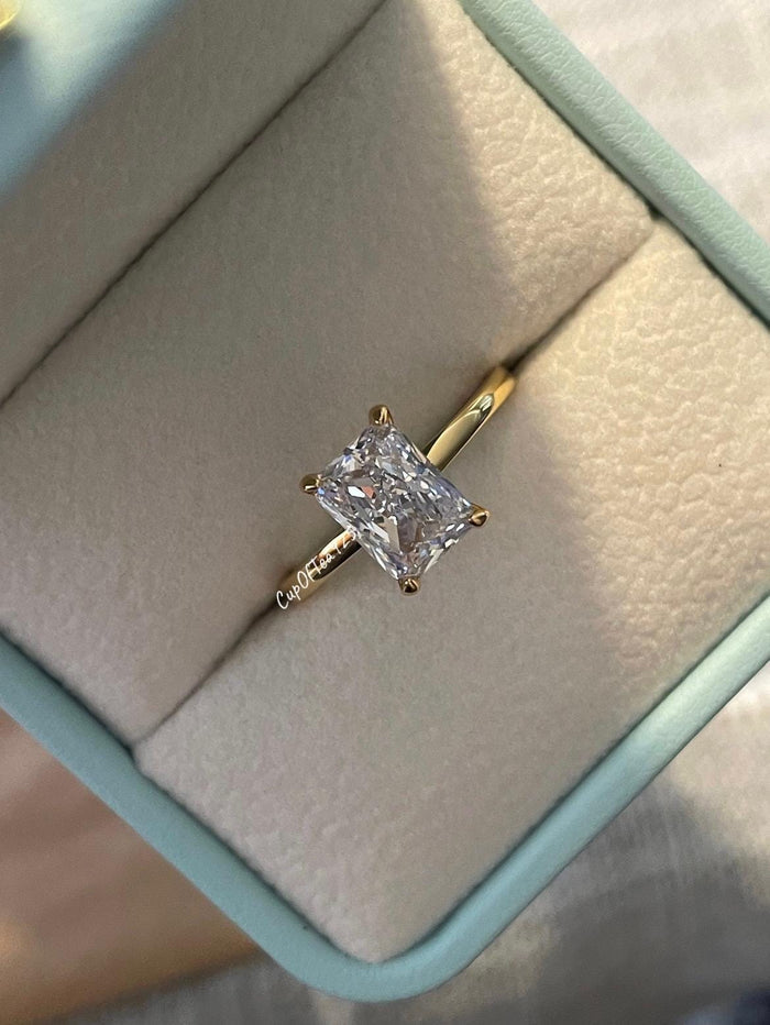 2CT Radiant Cut CZ Engagement Ring Yellow Gold Over Sterling Silver rectangle shape