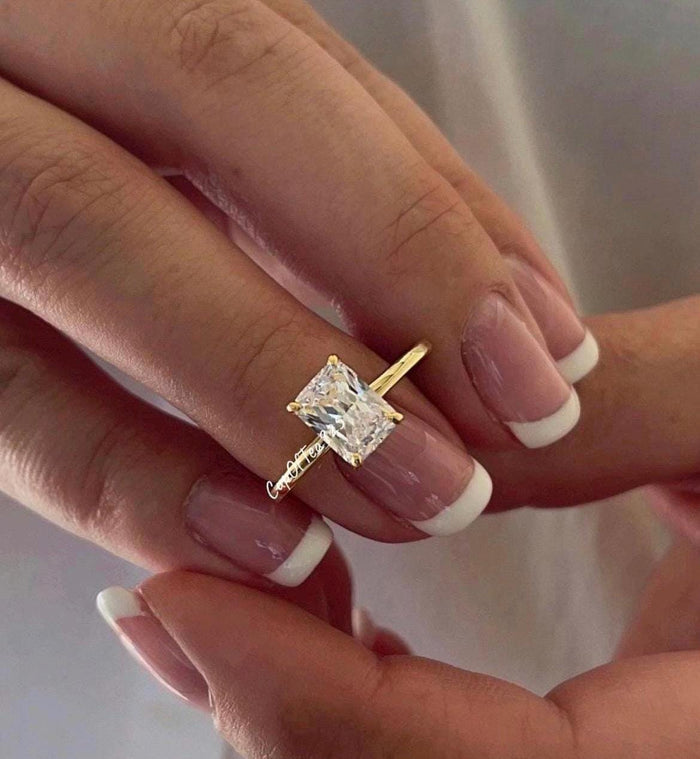 2CT Radiant Cut CZ Engagement Ring Yellow Gold Over Sterling Silver rectangle shape