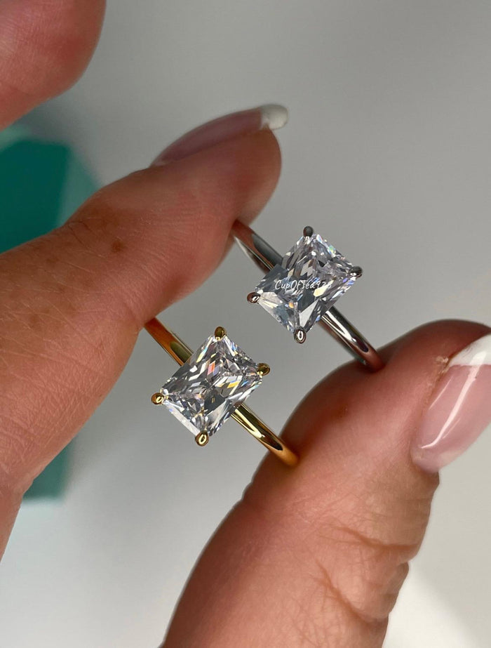 2CT radiant cut engagement ring Sterling silver 925 Yellow Gold vermeil, rose gold vermeil, solitaire engagement ring promise ring