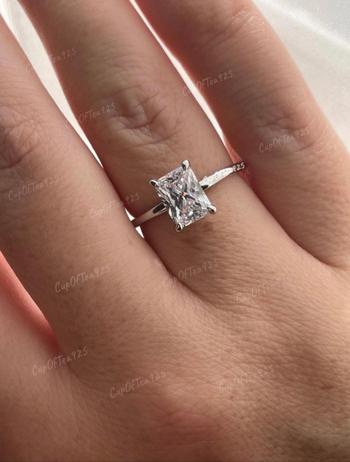 2CT radiant cut engagement ring Sterling silver 925 Yellow Gold vermeil, rose gold vermeil, solitaire engagement ring promise ring