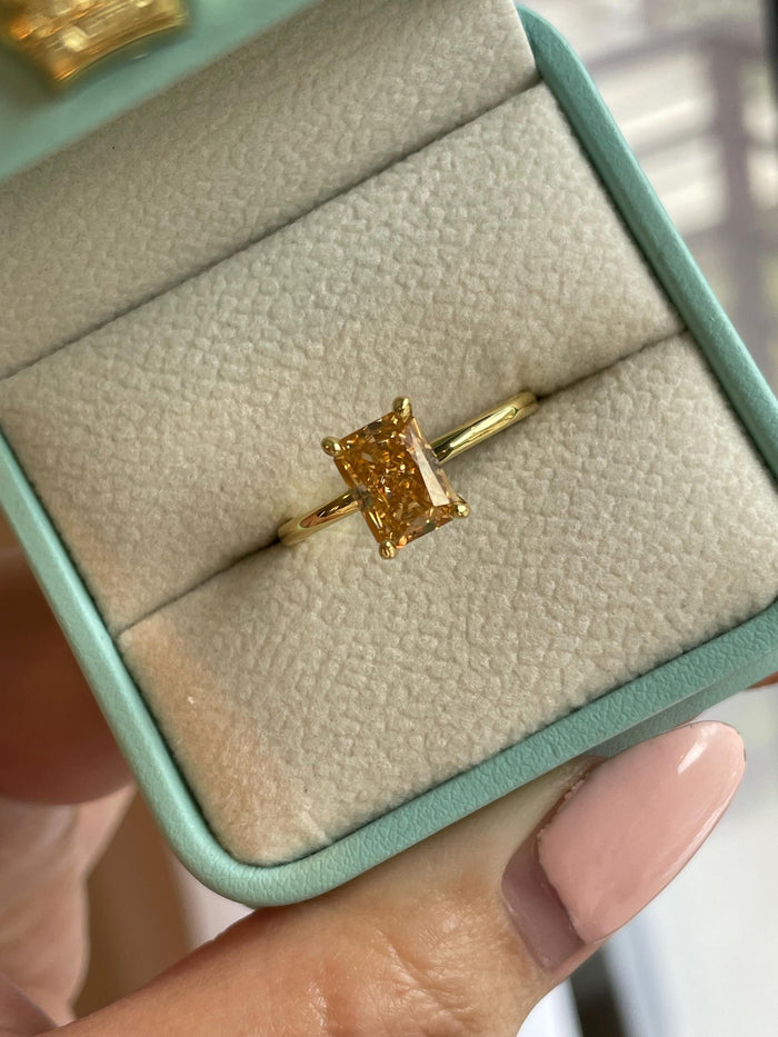 2CT radiant cut honey champagne moissanite engagement ring, gift for her, Moissanite ring