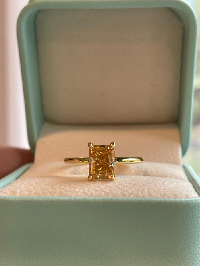 2CT radiant cut honey champagne moissanite engagement ring, gift for her, Moissanite ring