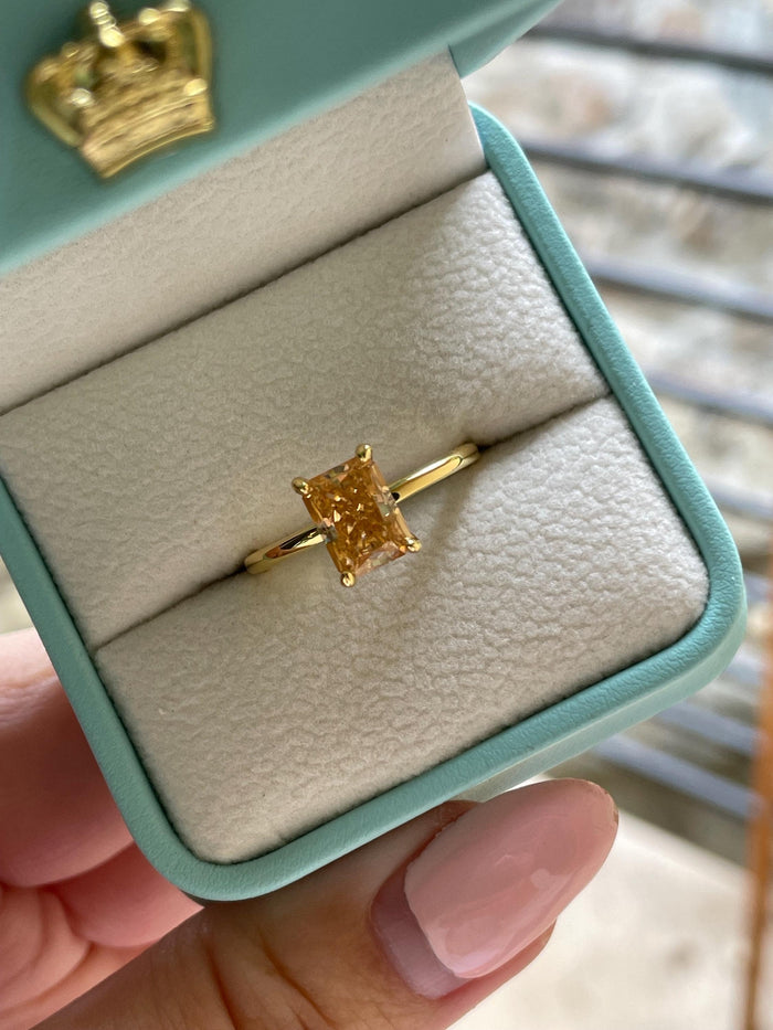 2CT radiant cut honey champagne moissanite engagement ring, gift for her, Moissanite ring