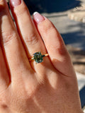 3 carat cushion cut green moissanite engagement ring. Sterling silver 925, gold vermeil green moissanite ring. May birthstone ring.