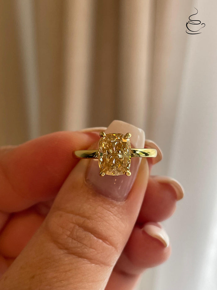 3 carat honey comb, champagne moissanite elongated cushion cut engagement ring with hidden halo, champagne moissanite ring,