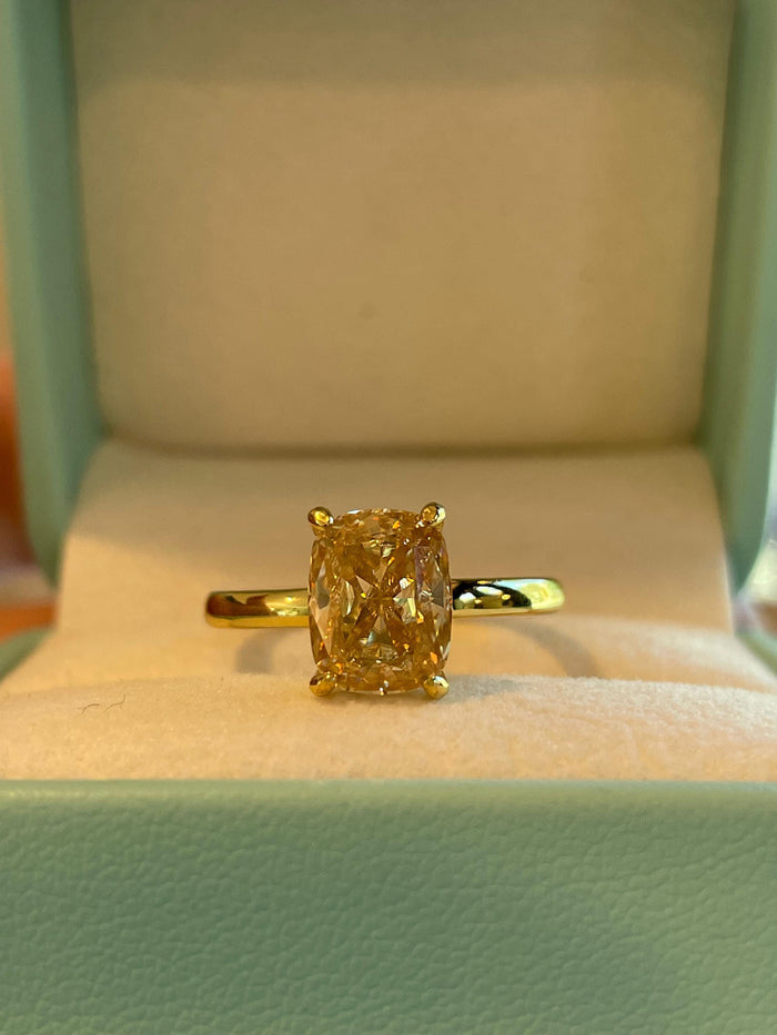 3 carat honey comb, champagne moissanite elongated cushion cut engagement ring with hidden halo, champagne moissanite ring,
