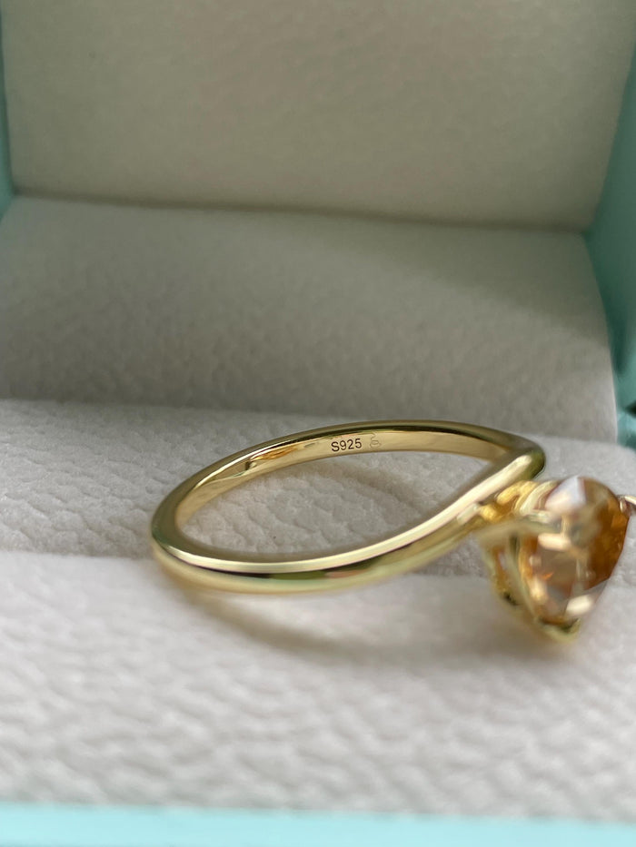 3CT Champagne moissanite ring, Pear Cut East-West Sterling Silver Engagement Ring, Yellow Gold Vermeil pear shaped ring, friendship ring,