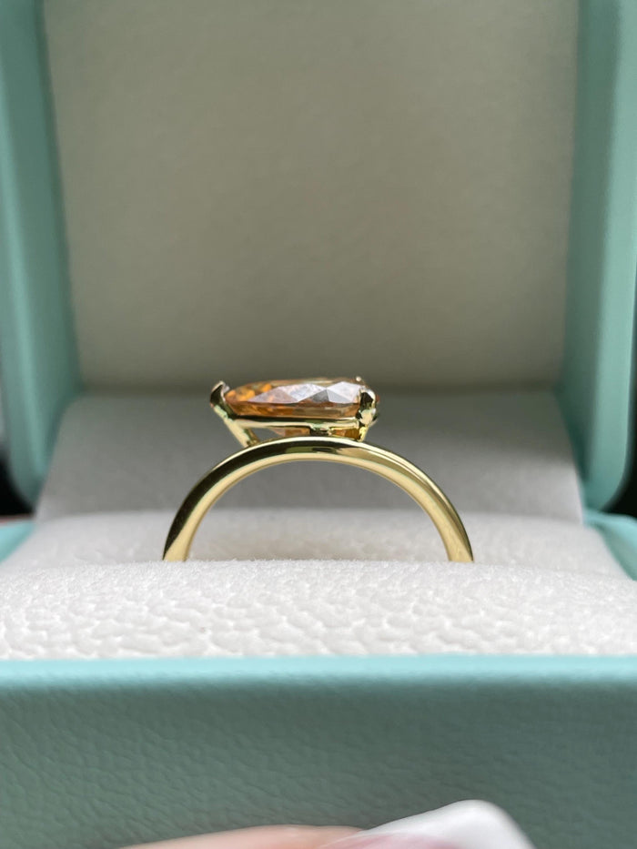 3CT Champagne moissanite ring, Pear Cut East-West Sterling Silver Engagement Ring, Yellow Gold Vermeil pear shaped ring, friendship ring,