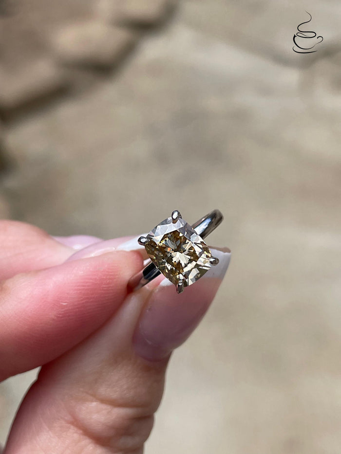 3CT moissanite champagne elongated cushion cut engagement ring with hidden halo, champagne moissanite ring, cushion cut moissanite ring