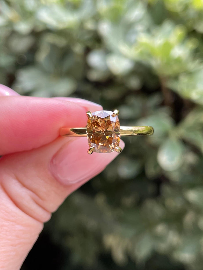 3CT moissanite champagne elongated cushion cut engagement ring with hidden halo, champagne moissanite ring, cushion cut moissanite ring