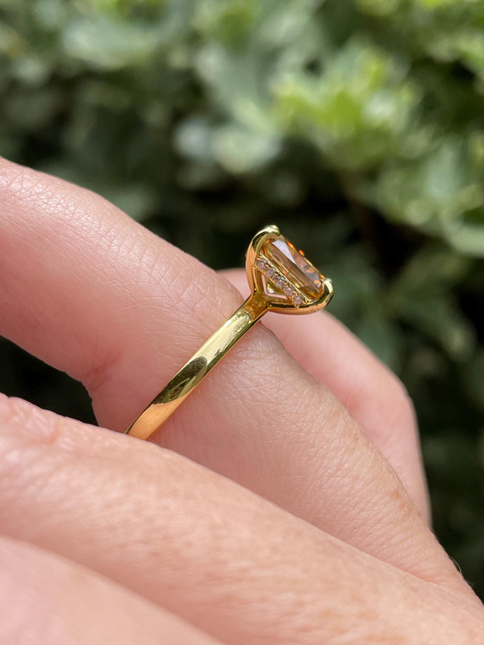 3CT moissanite champagne elongated cushion cut engagement ring with hidden halo, champagne moissanite ring, cushion cut moissanite ring