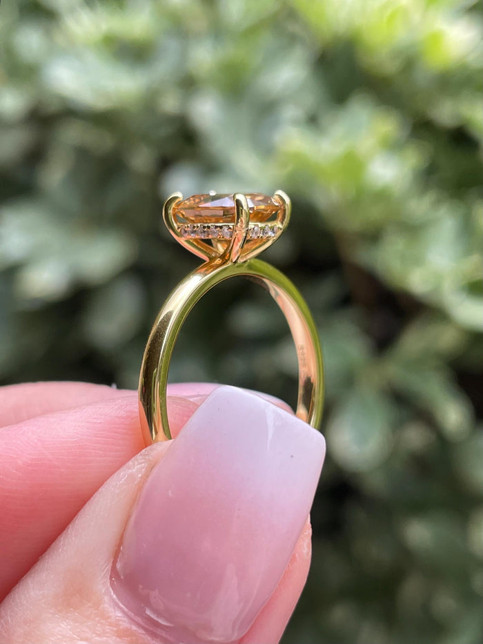 3CT moissanite champagne elongated cushion cut engagement ring with hidden halo, champagne moissanite ring, cushion cut moissanite ring