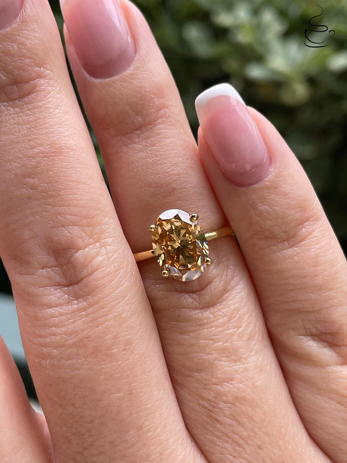 3CT oval cut champagne moissanite engagement ring in yellow gold vermeil, Sterling Silver 925 moissanite ring, gift for her