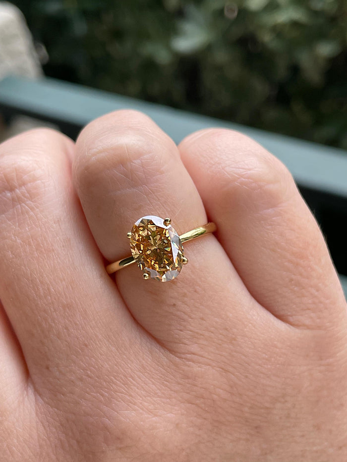 3CT oval cut champagne moissanite engagement ring in yellow gold vermeil, Sterling Silver 925 moissanite ring, gift for her