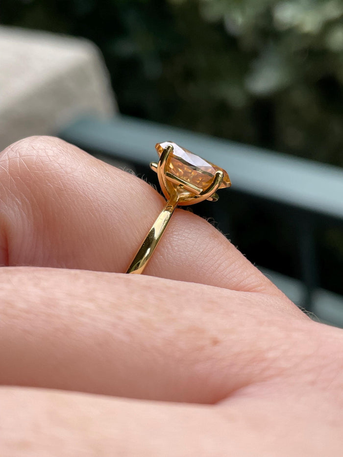 3CT oval cut champagne moissanite engagement ring in yellow gold vermeil, Sterling Silver 925 moissanite ring, gift for her