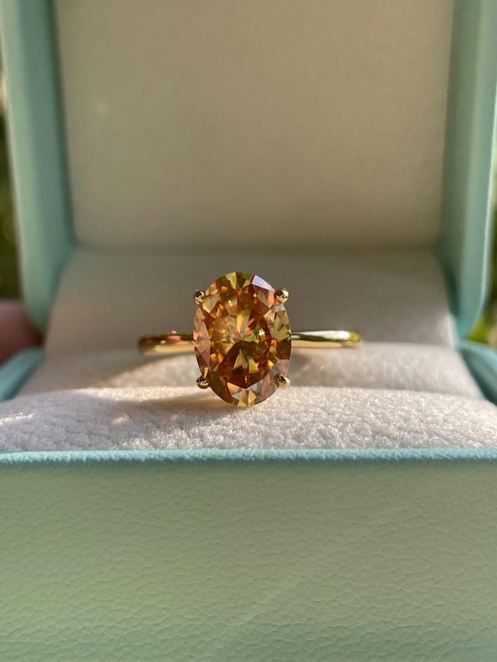 3CT oval cut champagne moissanite engagement ring in yellow gold vermeil, Sterling Silver 925 moissanite ring, gift for her