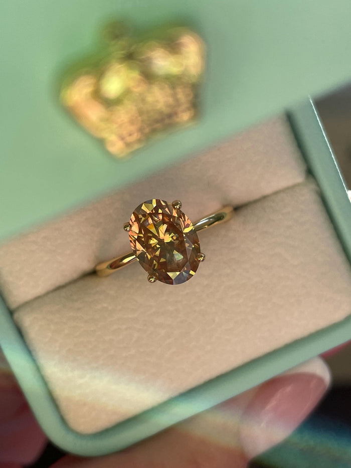 3CT oval cut champagne moissanite engagement ring in yellow gold vermeil, Sterling Silver 925 moissanite ring, gift for her