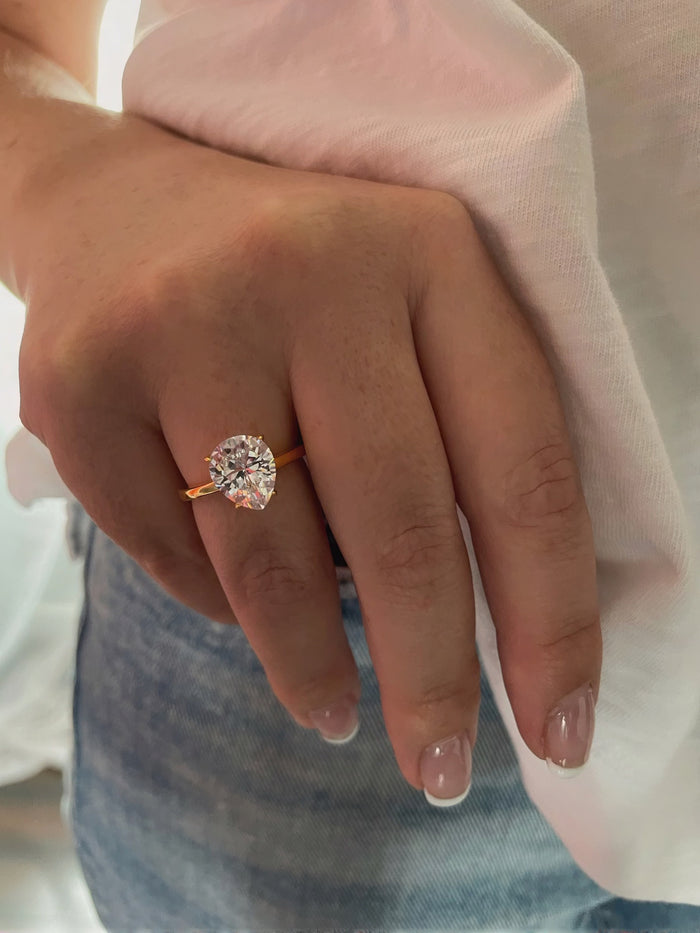 3CT Pear Shaped Engagement Ring in 18K Yellow Gold Vermeil