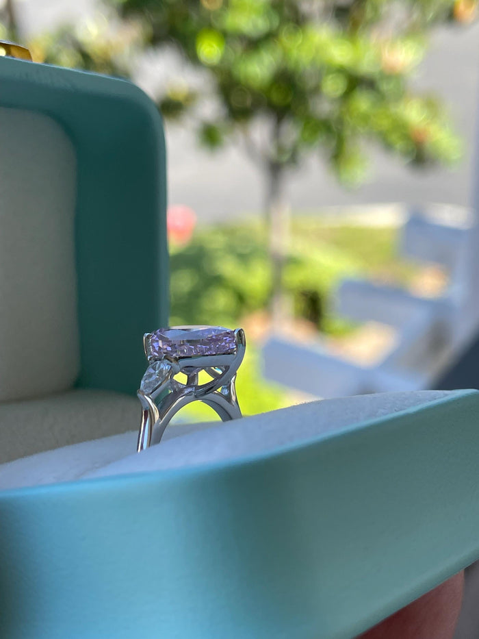 3CT Pink Pear Cut Engagement Ring: Crushed Ice Simulated Diamond, Sterling Silver