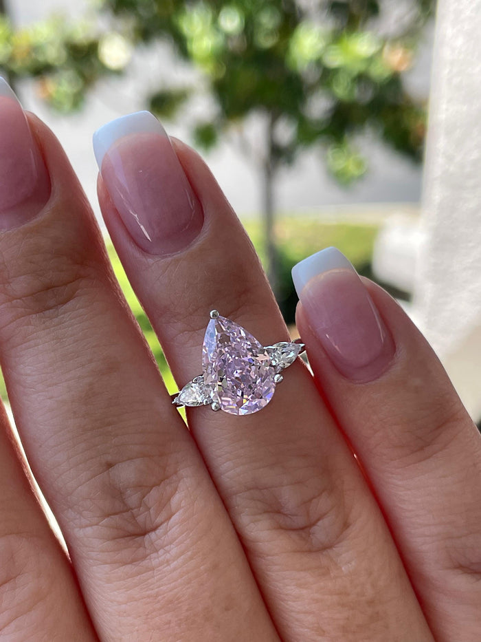 3CT Pink Pear Cut Engagement Ring: Crushed Ice Simulated Diamond, Sterling Silver