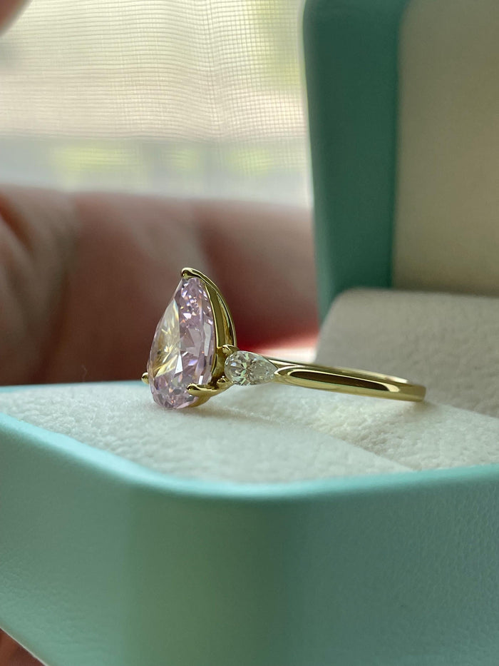 3CT Pink Pear Cut Engagement Ring: Crushed Ice Simulated Diamond, Sterling Silver