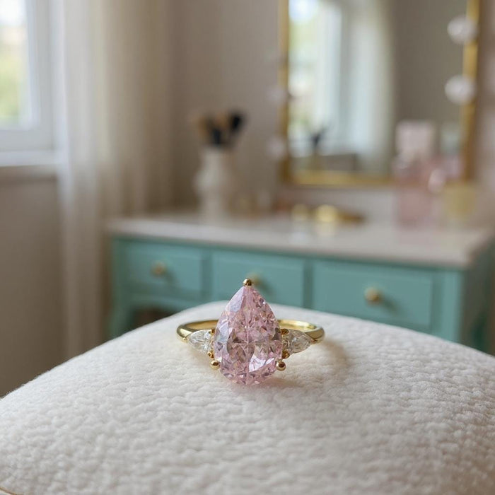 3CT Pink Pear Cut Engagement Ring: Crushed Ice Simulated Diamond, Sterling Silver