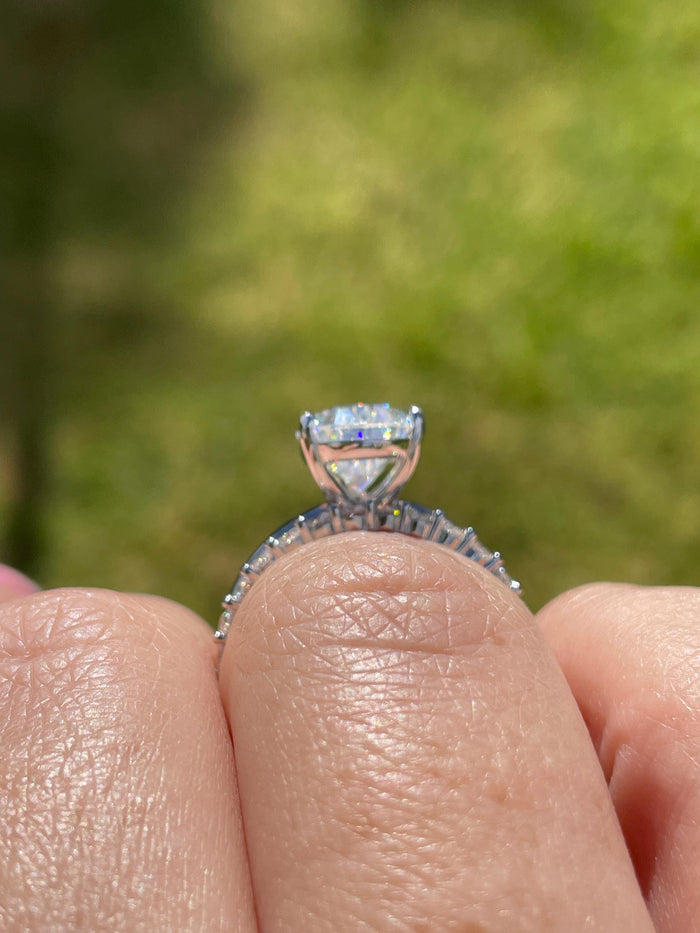 4CT pear cut moissanite engagement ring set, sterling silver ring set, tear drop moissanite ring, pear cut engagement ring in gold vermeil
