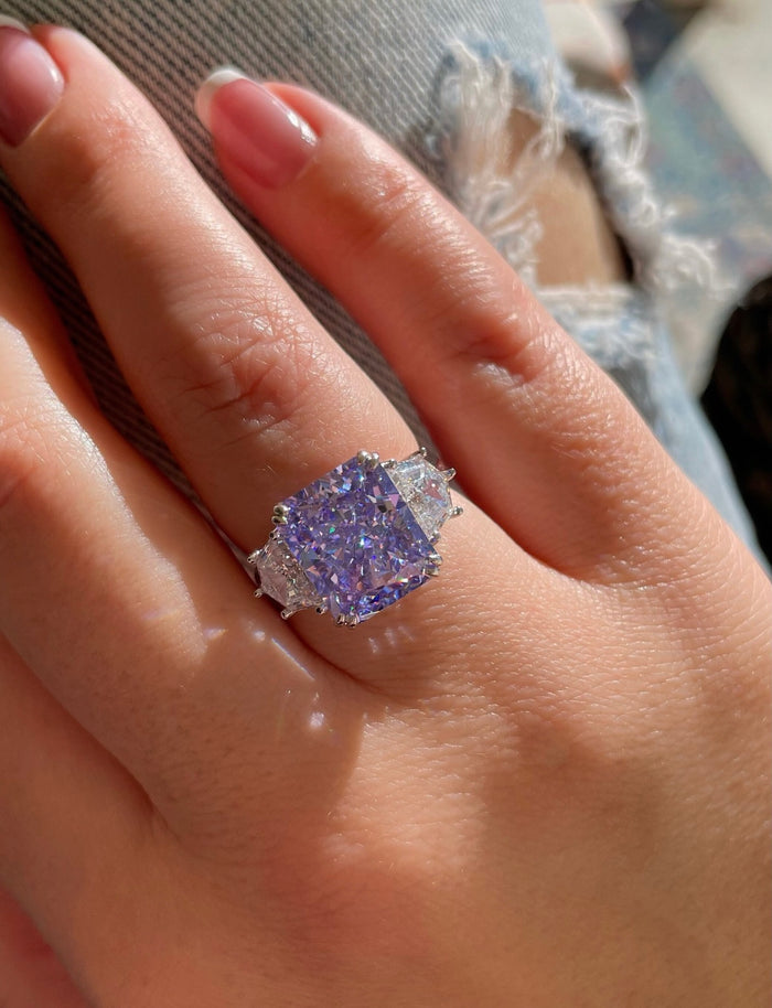 6.7CT radiant cut crushed ice simulated diamond ring in sterling silver 925