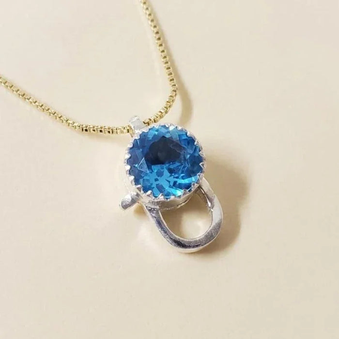 925 Sterling Silver Lobster Clasp: Studded With Round Swiss Blue Topaz (8mm)