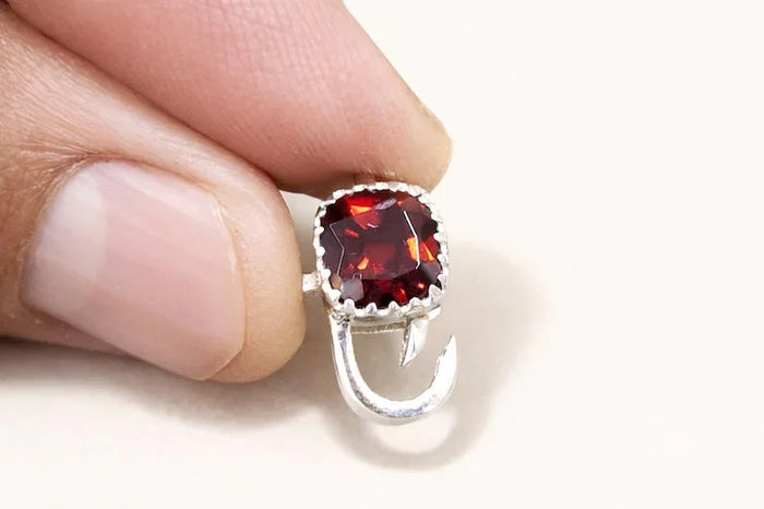 925 Sterling Silver Natural Red Garnet Lobster Clasp