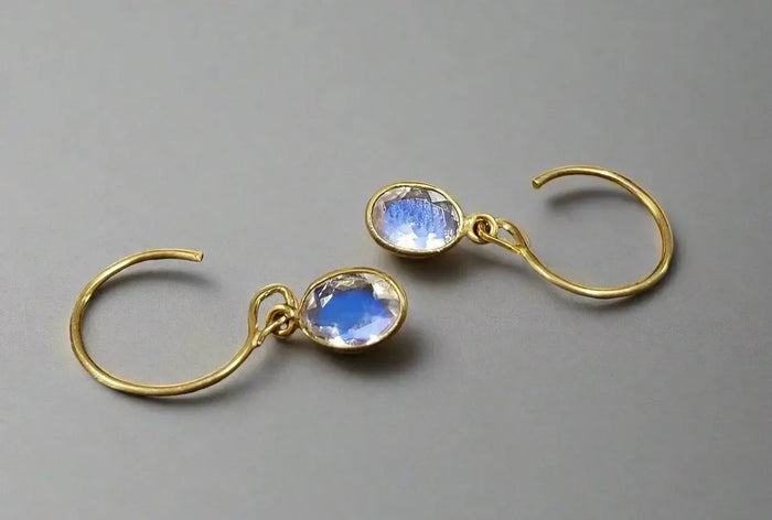 9k Oval Shape Rainbow Moonstone Gold Earrings - K Jewelry Accessories