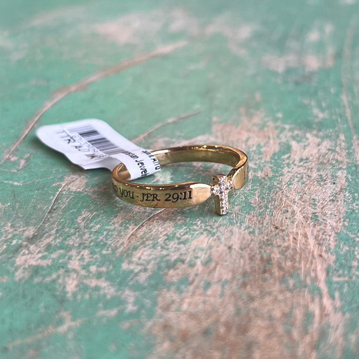 Gold Tiny Cross "I Know" Ring