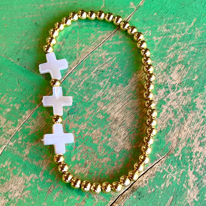 Trinity Shell Crosses or Hearts Gold Beaded Bracelet