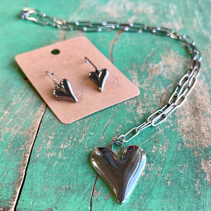 Stainless Steel Silver Puffy Heart