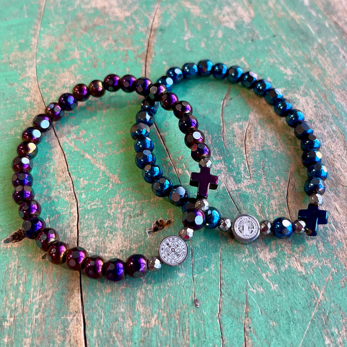 Hematite St Benedict and Cross Bracelet