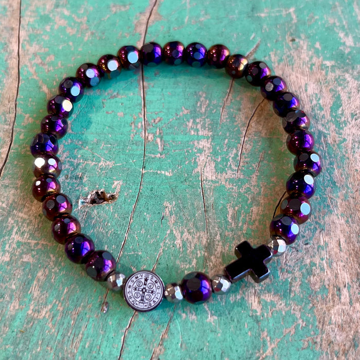 Hematite St Benedict and Cross Bracelet