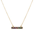 Gold chain necklace with iridescent abalone shell rectangular pendant, loop clasps