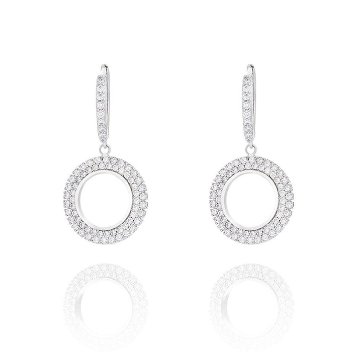 Cubic zirconia dangle earrings with round hoop drops and pavé-set stones