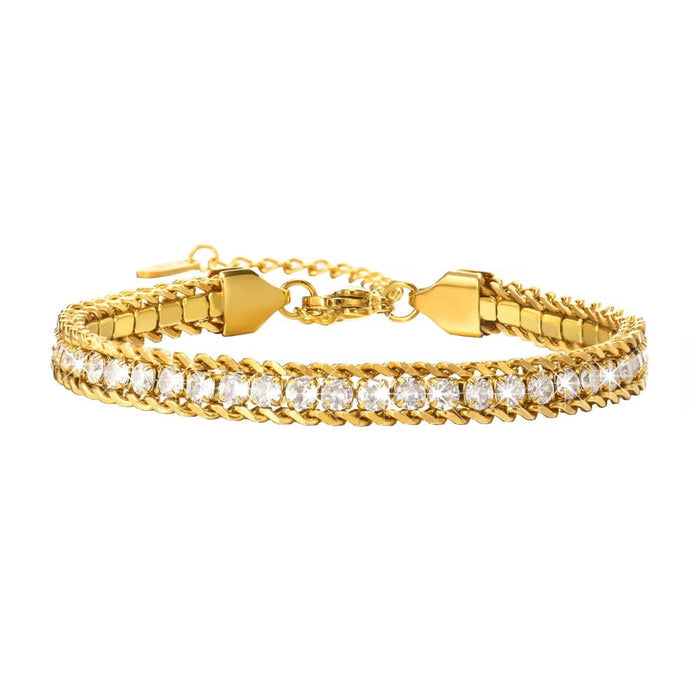 Gold adjustable chain bracelet with clear CZ stones