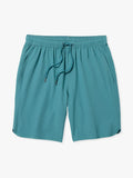 A pair of 8 inch Anchor trunks in seapine color with a drawstring waist on a white background.