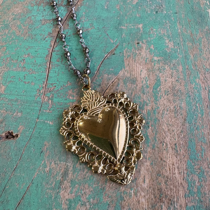 Angel Sacred Heart Hematite Necklace or Earrings