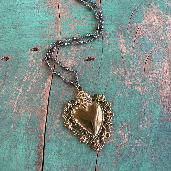 Angel Sacred Heart Hematite Necklace or Earrings