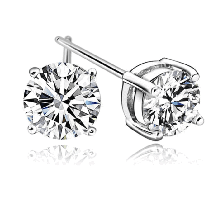 Round cubic zirconia stud earrings in silver-tone bezel setting