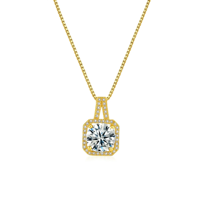 Ariana Gold halo necklace with square clear stone pendant and pavé accents