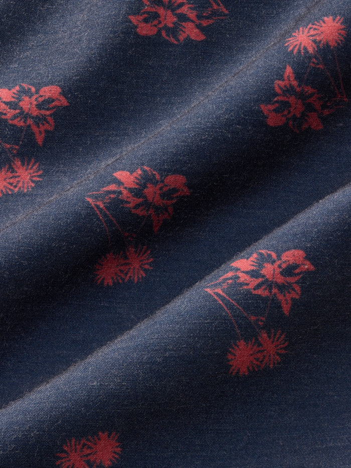 Navy fabric with red floral patterns